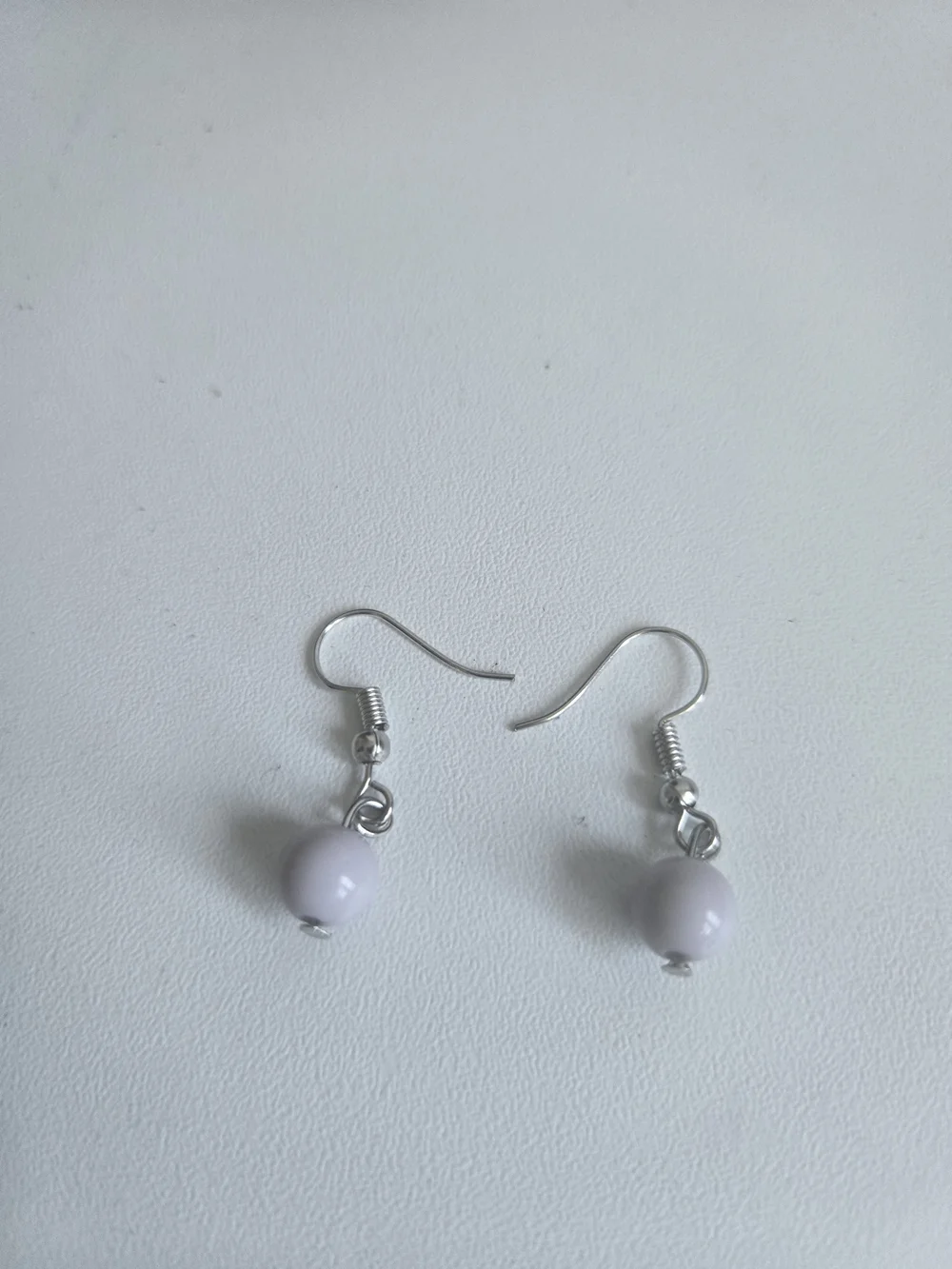 Silver and White Bead Necklace with Matching Earrings